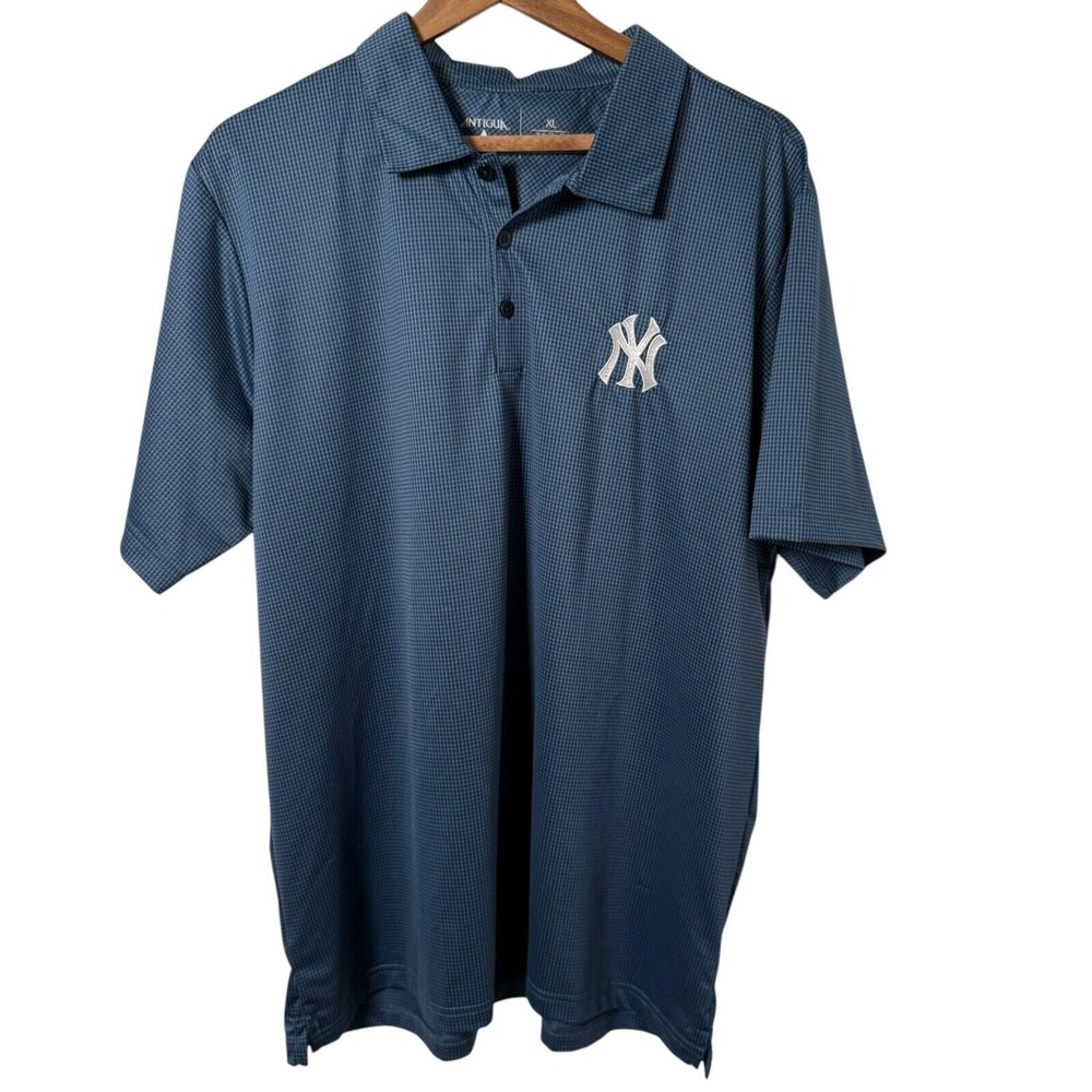 Antigua Mens Blue New York Yankees Short Sleeve Polo Shirt Size XL‎